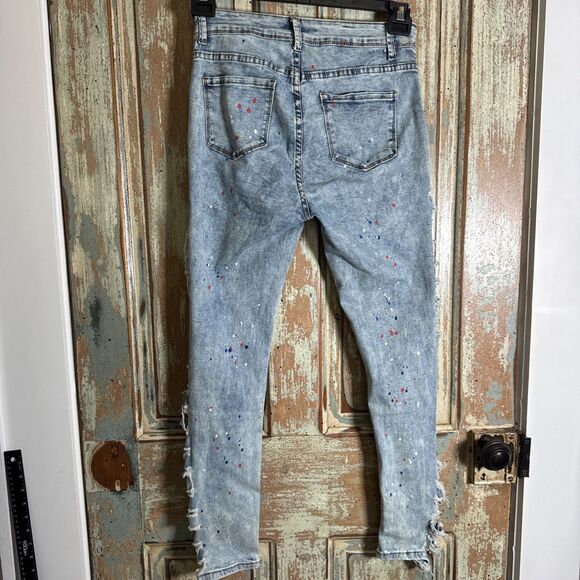 Pink Label Denim Co Jeans Size 7 Distressed Splatter Paint Stretch Skinny EUC - Picture 5 of 6